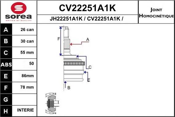 EAI CV22251A1K - Шарнір, ШРУС, приводний вал autozip.com.ua