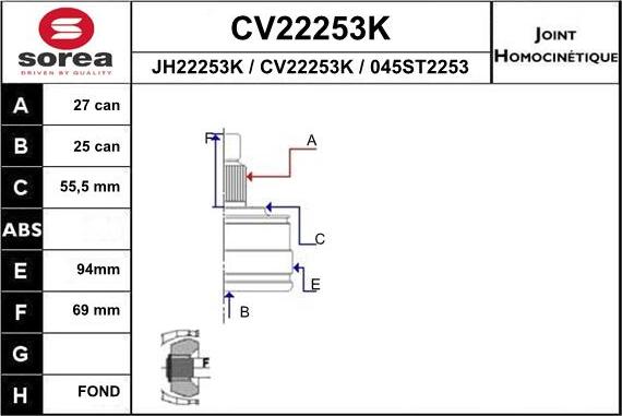 EAI CV22253K - Шарнірний комплект, ШРУС, приводний вал autozip.com.ua