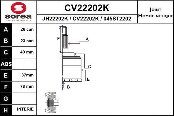 EAI CV22202K - Шарнірний комплект, ШРУС, приводний вал autozip.com.ua