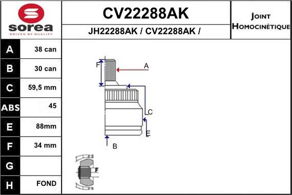 EAI CV22288AK - Шарнірний комплект, ШРУС, приводний вал autozip.com.ua
