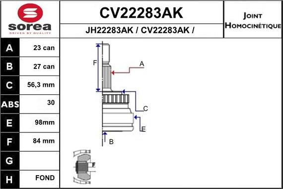 EAI CV22283AK - Шарнірний комплект, ШРУС, приводний вал autozip.com.ua