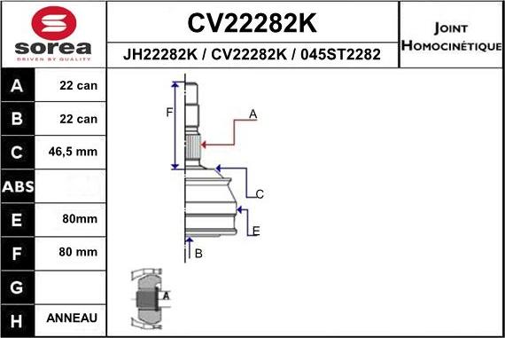 EAI CV22282K - Шарнірний комплект, ШРУС, приводний вал autozip.com.ua