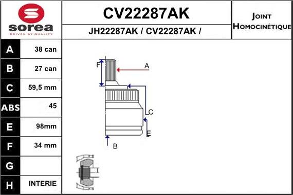 EAI CV22287AK - Шарнірний комплект, ШРУС, приводний вал autozip.com.ua