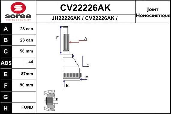 EAI CV22226AK - Шарнірний комплект, ШРУС, приводний вал autozip.com.ua