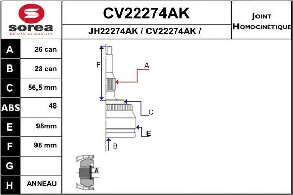 EAI CV22274AK - Шарнірний комплект, ШРУС, приводний вал autozip.com.ua