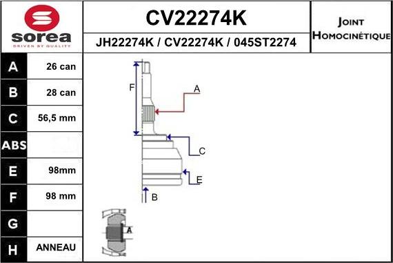 EAI CV22274K - Шарнір, ШРУС, приводний вал autozip.com.ua