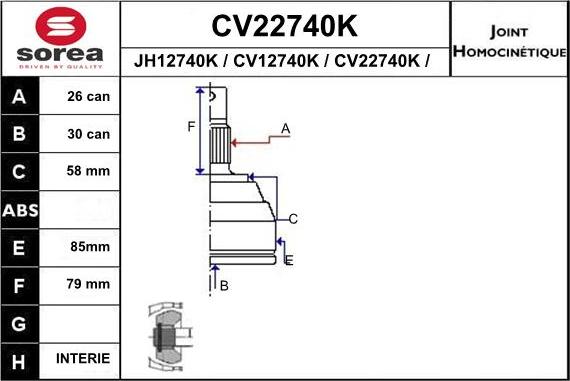 EAI CV22740K - Шарнір, ШРУС, приводний вал autozip.com.ua