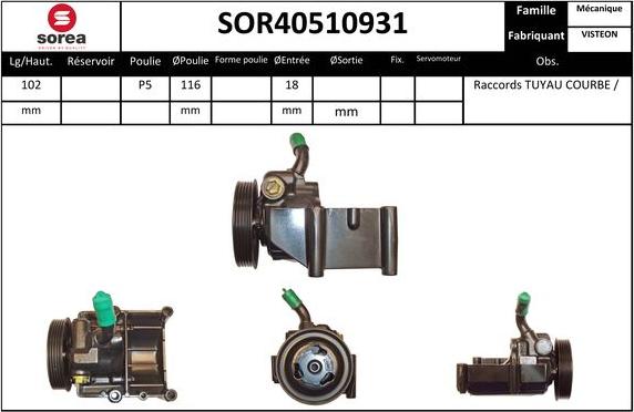 EAI SOR40510931 - Гідравлічний насос, рульове управління, ГУР autozip.com.ua