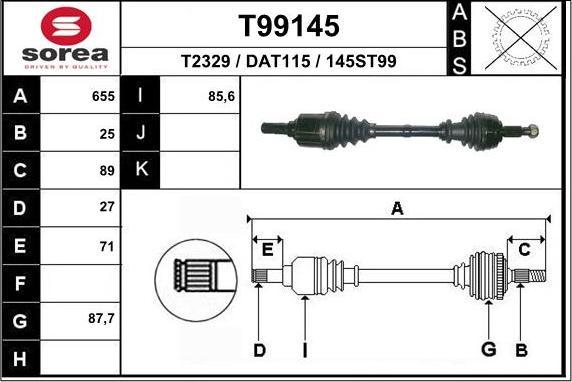 EAI T99145 - Приводний вал autozip.com.ua