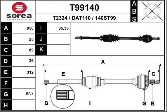 EAI T99140 - Приводний вал autozip.com.ua