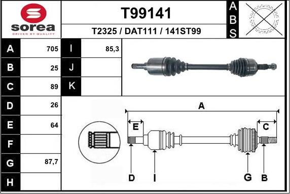 EAI T99141 - Приводний вал autozip.com.ua