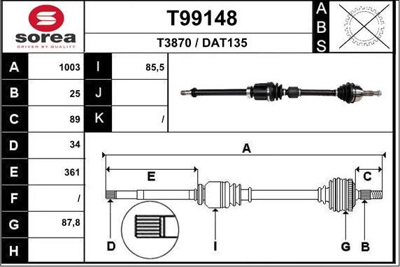 EAI T99148 - Приводний вал autozip.com.ua