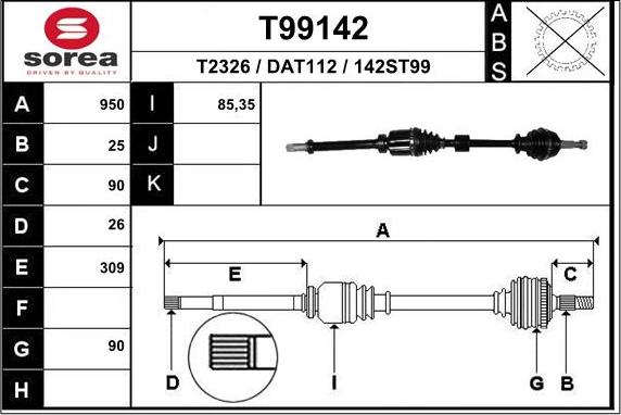 EAI T99142 - Приводний вал autozip.com.ua