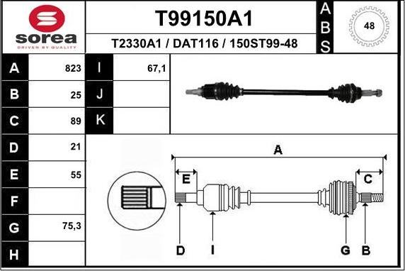 EAI T99150A1 - Приводний вал autozip.com.ua