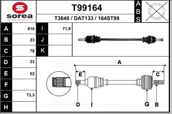 EAI T99164 - Приводний вал autozip.com.ua
