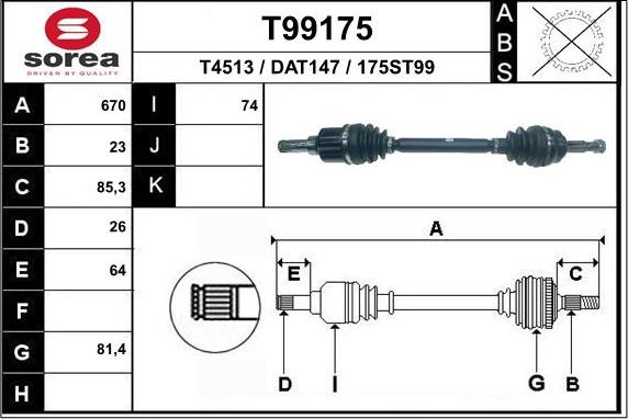 EAI T99175 - Приводний вал autozip.com.ua