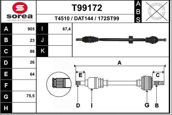 EAI T99172 - Приводний вал autozip.com.ua