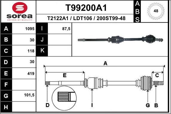 EAI T99200A1 - Приводний вал autozip.com.ua
