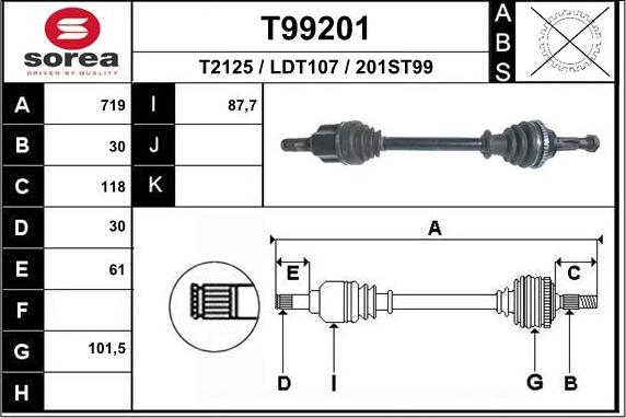 EAI T99201 - Приводний вал autozip.com.ua