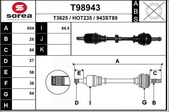 EAI T98943 - Приводний вал autozip.com.ua