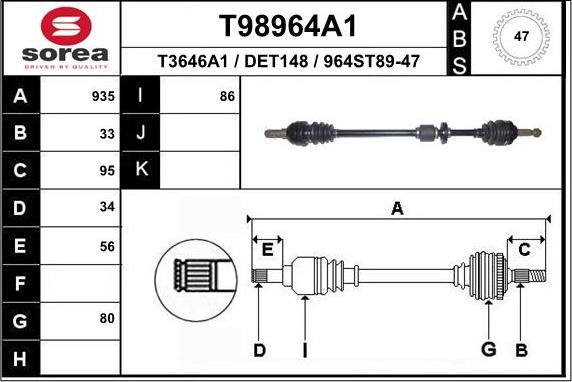 EAI T98964A1 - Приводний вал autozip.com.ua