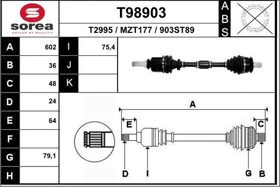 EAI T98903 - Приводний вал autozip.com.ua