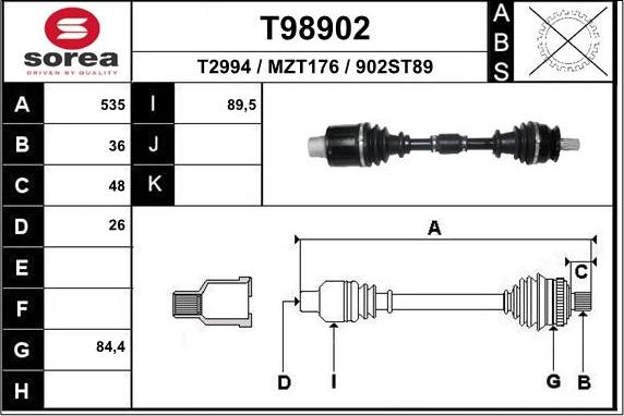 EAI T98902 - Приводний вал autozip.com.ua