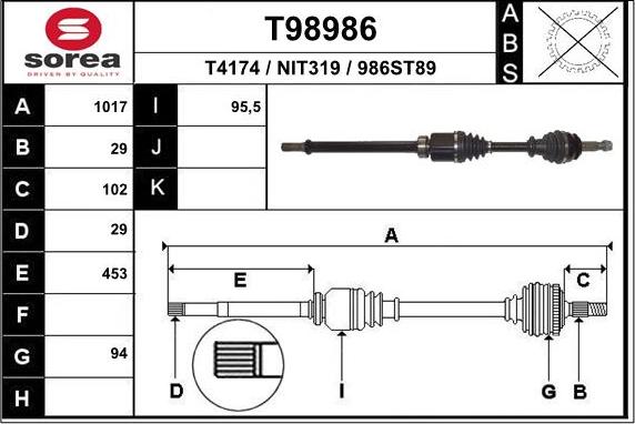 EAI T98986 - Приводний вал autozip.com.ua