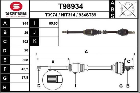 EAI T98934 - Приводний вал autozip.com.ua