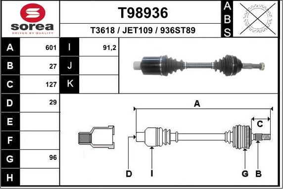 EAI T98936 - Приводний вал autozip.com.ua