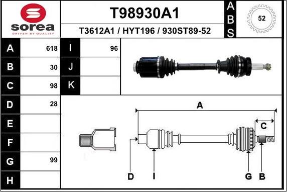 EAI T98930A1 - Приводний вал autozip.com.ua