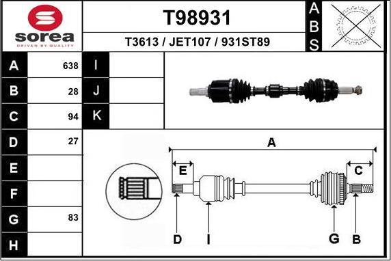 EAI T98931 - Приводний вал autozip.com.ua