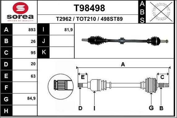 EAI T98498 - Приводний вал autozip.com.ua