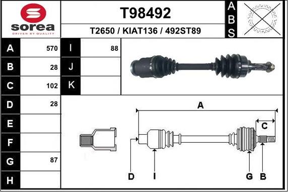 EAI T98492 - Приводний вал autozip.com.ua