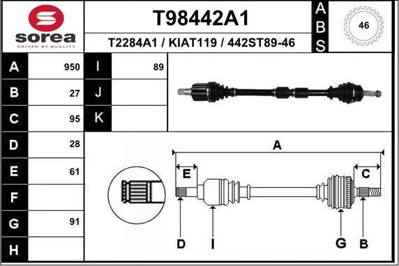 EAI T98442A1 - Приводний вал autozip.com.ua