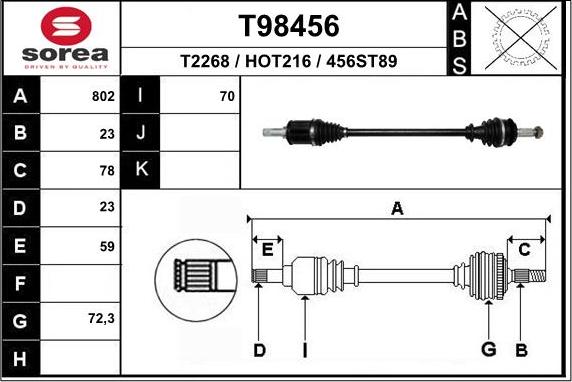 EAI T98456 - Приводний вал autozip.com.ua