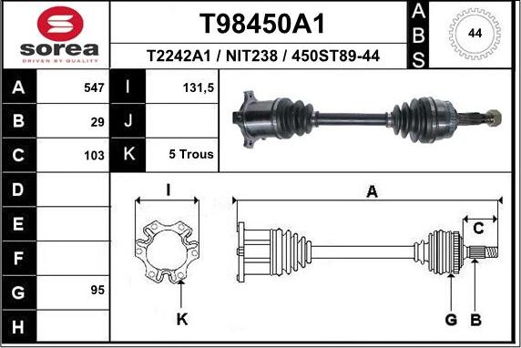 EAI T98450A1 - Приводний вал autozip.com.ua