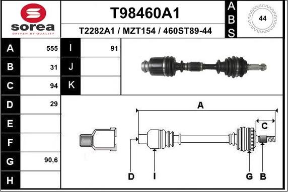 EAI T98460A1 - Приводний вал autozip.com.ua