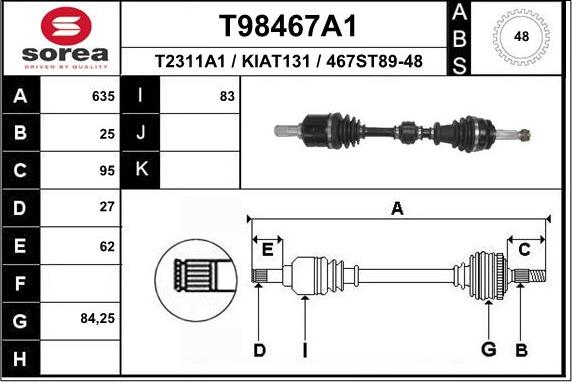 EAI T98467A1 - Приводний вал autozip.com.ua