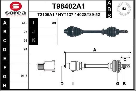 EAI T98402A1 - Приводний вал autozip.com.ua