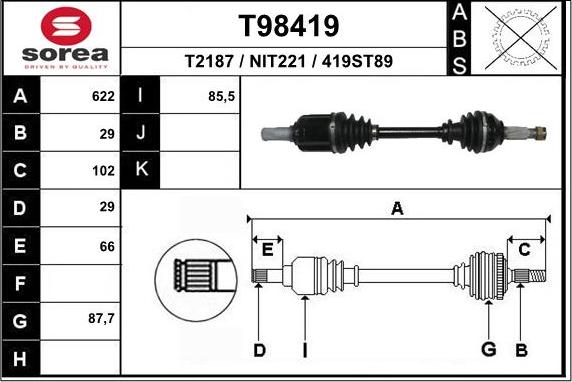 EAI T98419 - Приводний вал autozip.com.ua