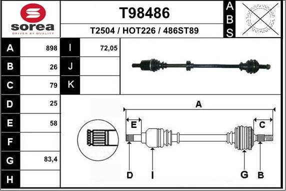 EAI T98486 - Приводний вал autozip.com.ua