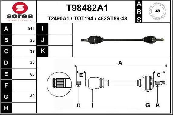 EAI T98482A1 - Приводний вал autozip.com.ua