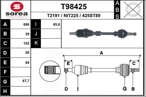 EAI T98425 - Приводний вал autozip.com.ua