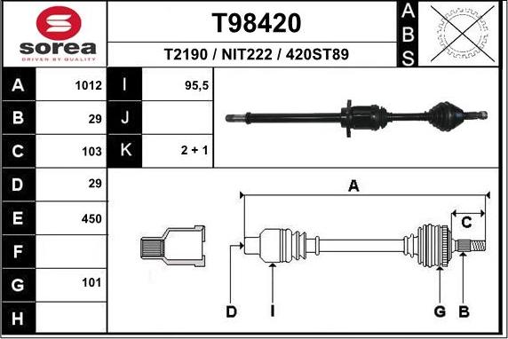 EAI T98420 - Приводний вал autozip.com.ua