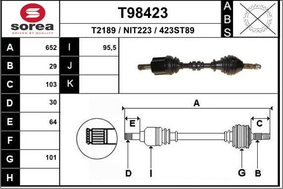 EAI T98423 - Приводний вал autozip.com.ua