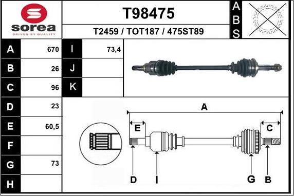 EAI T98475 - Приводний вал autozip.com.ua