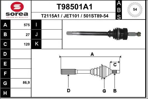 EAI T98501A1 - Приводний вал autozip.com.ua