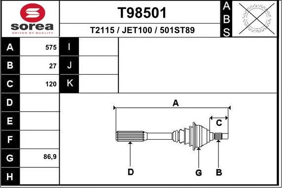 EAI T98501 - Приводний вал autozip.com.ua