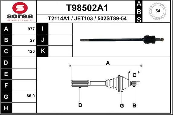 EAI T98502A1 - Приводний вал autozip.com.ua